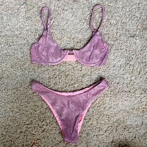 danielle guizio Lure Bikini Top in Pink Glitter